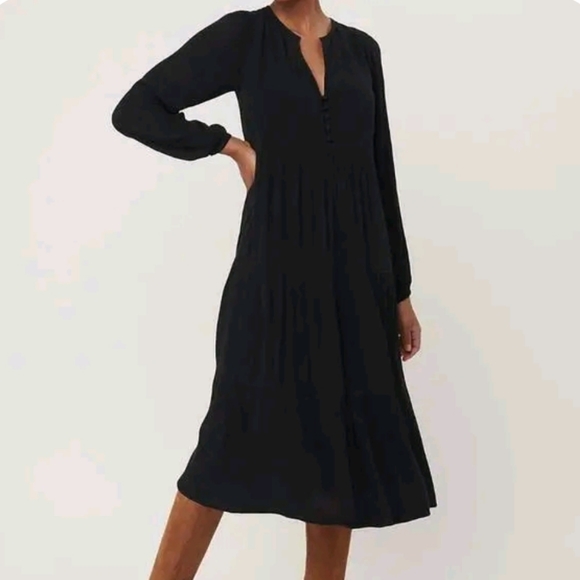 LOFT Dresses & Skirts - NWT ANN TAYLOR LOFT BLACK BOHO LONG SLEEVE BUTTON TIERED MIDI DRESS M